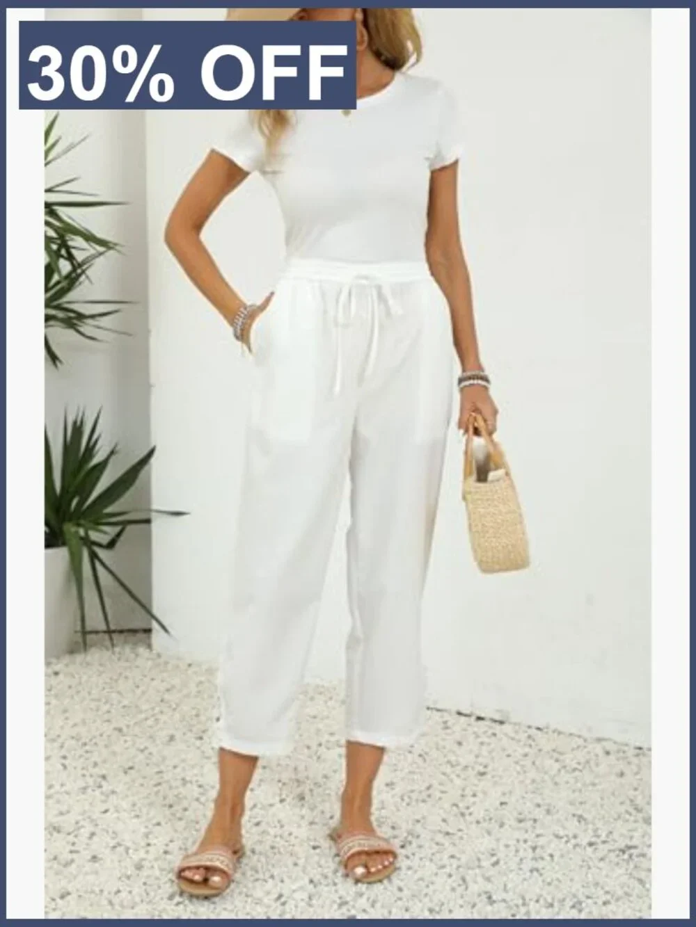 Casual Drawstring Elastic Waist Wide Leg Pants with Pockets - Picture 5 of 7